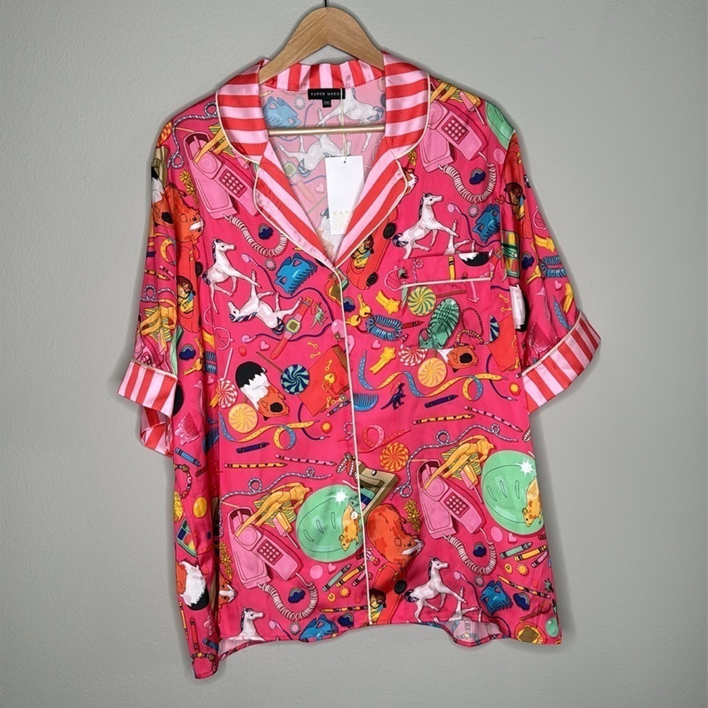 Karen Mabon Bedroom Floor Short Satin Pajama Set in Pink Women's 3XL (16-18) NWT - Picture 4 of 9